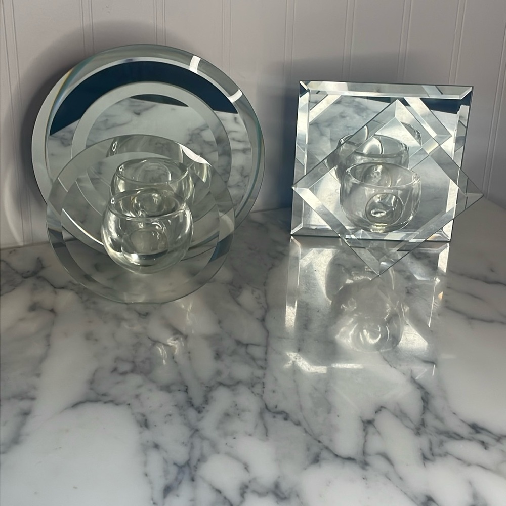 Vtg '96 ELEMENTS Manila Square Diamond Mirrored Glass Wall Votive Candle Holder